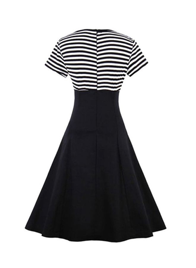 Collared Neck Midi Dress Black/White
