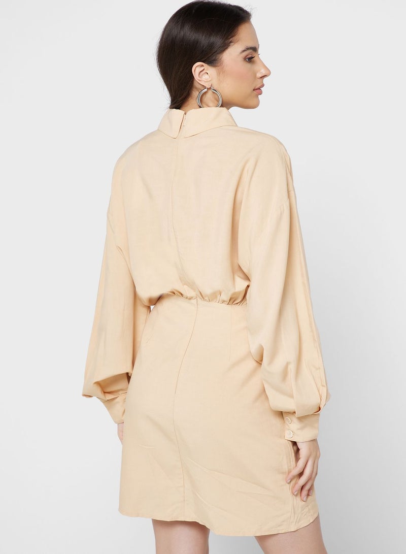 Front Twist Button Detail Dress