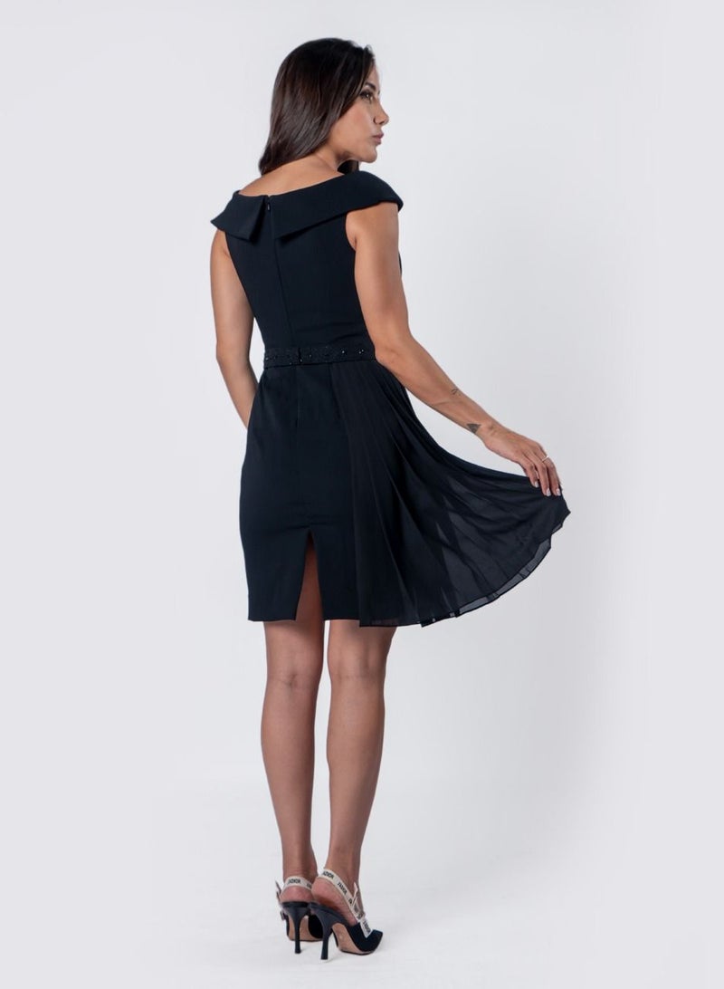 Pleated Panel V Neck Torso Dress