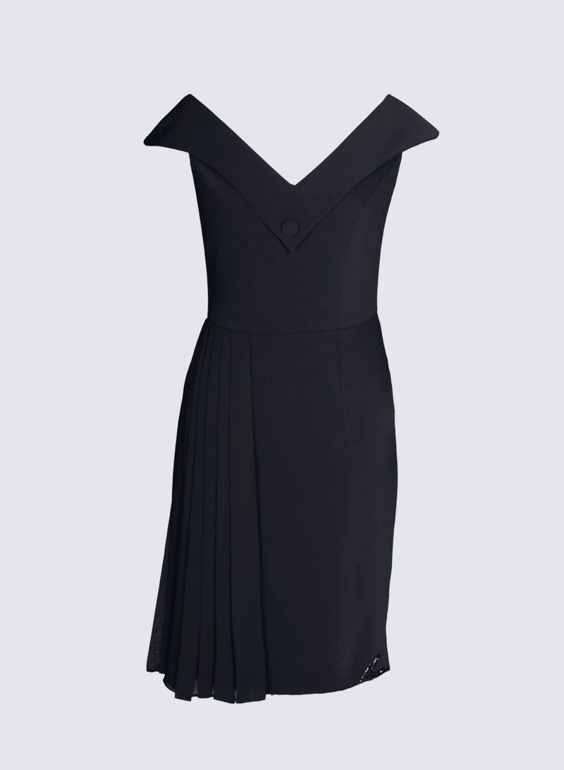 Pleated Panel V Neck Torso Dress