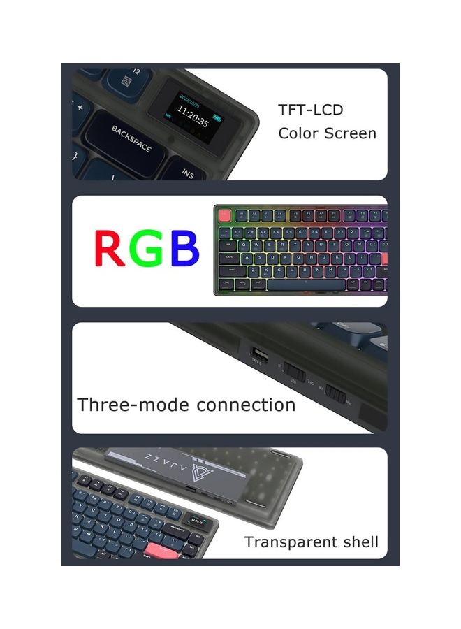 75% Gasket-mounted Bluetooth 5.1/2.4G Wireless & Type-C Wired Low-profile RGB Keyboard with LED Screen(Blue Switch)