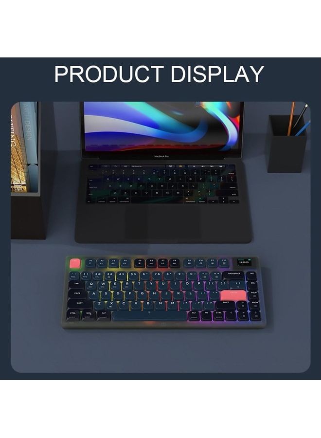 75% Gasket-mounted Bluetooth 5.1/2.4G Wireless & Type-C Wired Low-profile RGB Keyboard with LED Screen(Blue Switch)