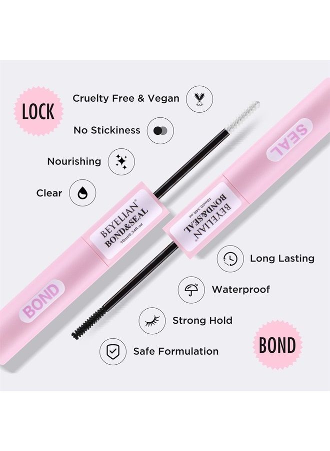 Lash Bond and Seal, Cluster Lash Glue Mascara Wand for Lash Clusters, DIY Eyelash Extension Bond & Seal Strong Hold & Latex Free Waterproof for Personal Makeup Use At Home All Day