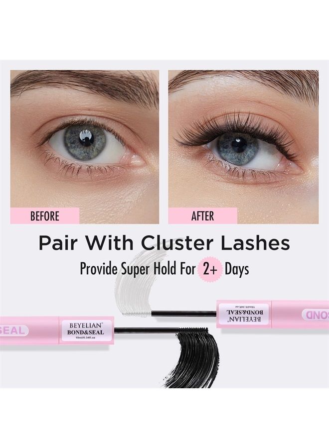 Lash Bond and Seal, Cluster Lash Glue Mascara Wand for Lash Clusters, DIY Eyelash Extension Bond & Seal Strong Hold & Latex Free Waterproof for Personal Makeup Use At Home All Day