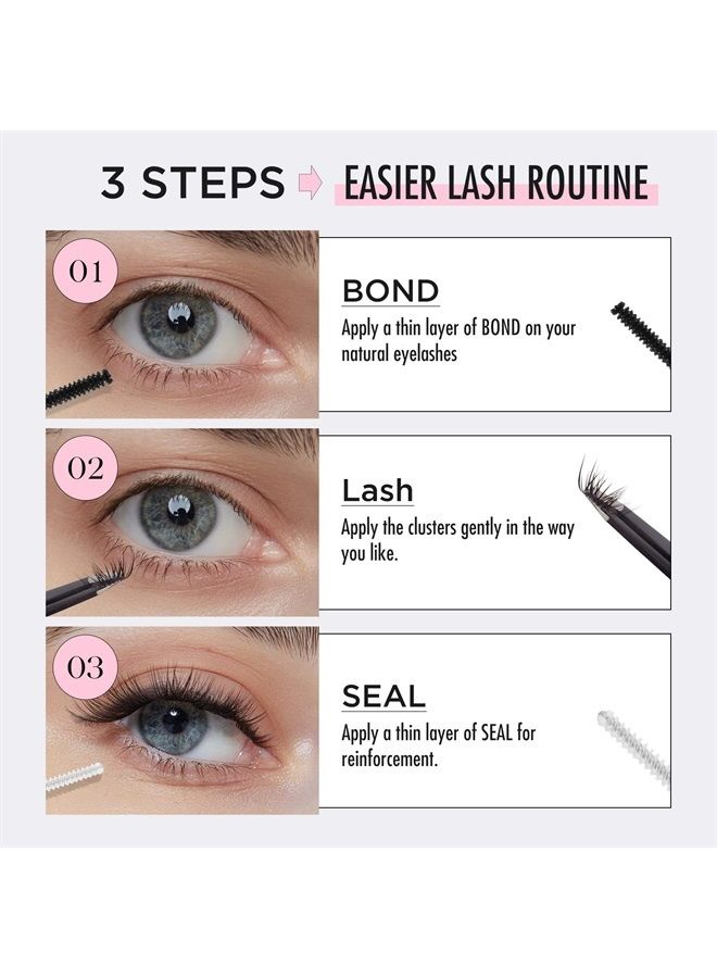 Lash Bond and Seal, Cluster Lash Glue Mascara Wand for Lash Clusters, DIY Eyelash Extension Bond & Seal Strong Hold & Latex Free Waterproof for Personal Makeup Use At Home All Day