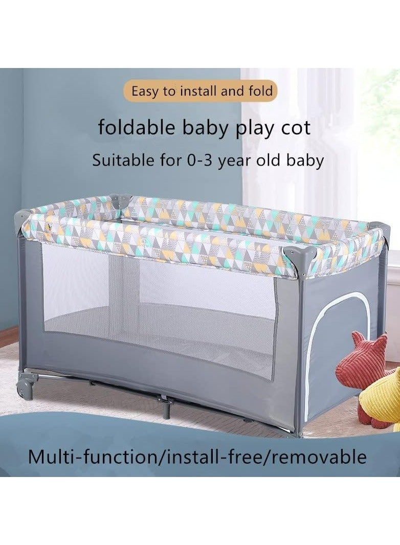 2 In 1 Baby Crib, Portable Playard, Foldable Travel Bed Playpen, Travel Crib Nursery Center for Infant with Comfortable Mattress and Carry Bag