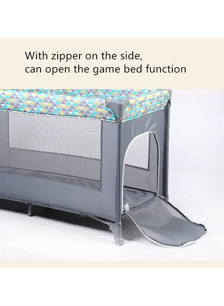 2 In 1 Baby Crib, Portable Playard, Foldable Travel Bed Playpen, Travel Crib Nursery Center for Infant with Comfortable Mattress and Carry Bag