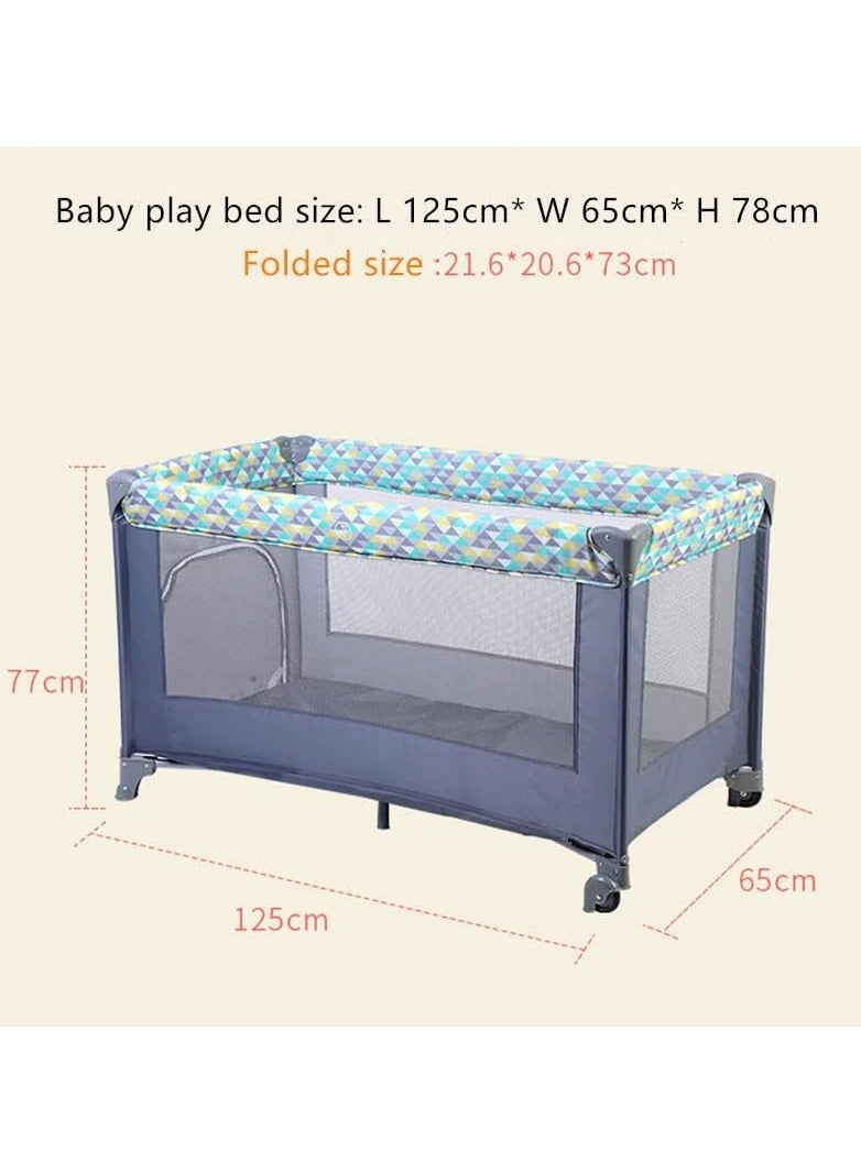 2 In 1 Baby Crib, Portable Playard, Foldable Travel Bed Playpen, Travel Crib Nursery Center for Infant with Comfortable Mattress and Carry Bag