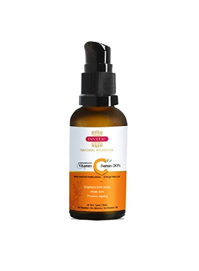 Concentrated Vitamin C Serum 20% Removes Dark Spots Gives Even Tone Bright & Tight Skin with Orange Peel Oil for Hydrated Youthful Glow 30ml