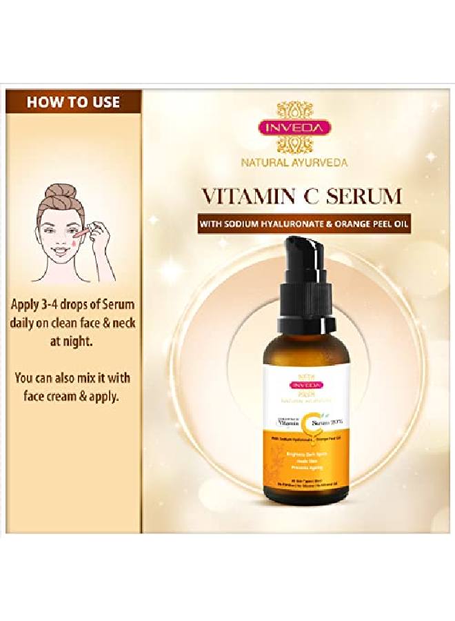Concentrated Vitamin C Serum 20% Removes Dark Spots Gives Even Tone Bright & Tight Skin with Orange Peel Oil for Hydrated Youthful Glow 30ml