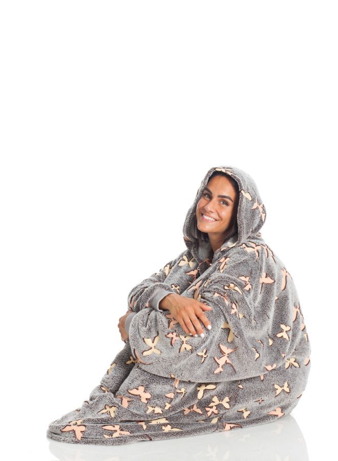 Hoodie Blanket with Sleeves, Blanket Jumper, Wearable Blanket for Dressing, Gifts for Women, Warm Cuddly Jumper, Adults, Soft Sleeve Blanket, 90 x 95 cm