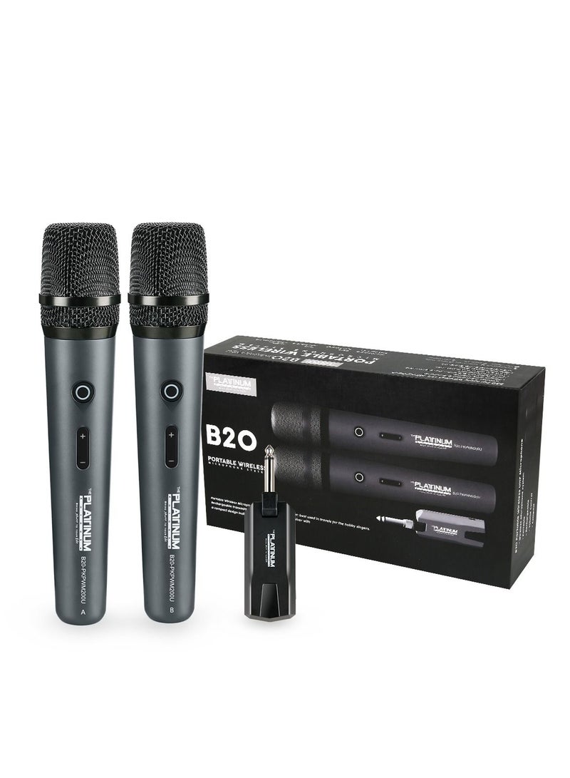 Platinum B20 Dual  Rechargeable Wireless Microphone System, High Vocal Quality,  UHF Wireless Receiver, Plug and Play
