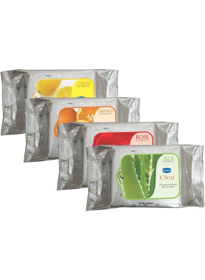 Clea Cleansing & Makeup Remover Wipes (Rosealoeveralemonorange) (Pack Of 4) (30 Wipes Per Pack)