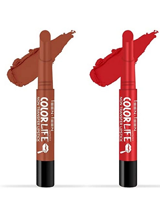 Teen Teen Non Transfer Water Proof Long Lasting Matte Lipstick Combo (Hot Chocolate Regal Red)