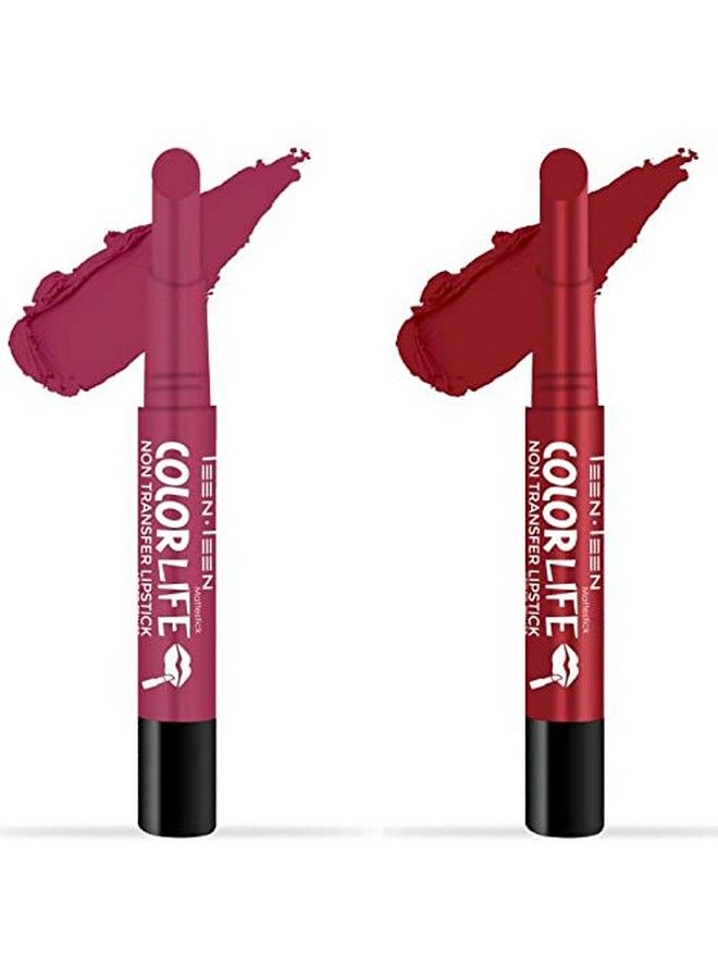 Teen Teen Non Transfer Water Proof Long Lasting Matte Lipstick Combo (Plumful Cheer Rich Deep Red)