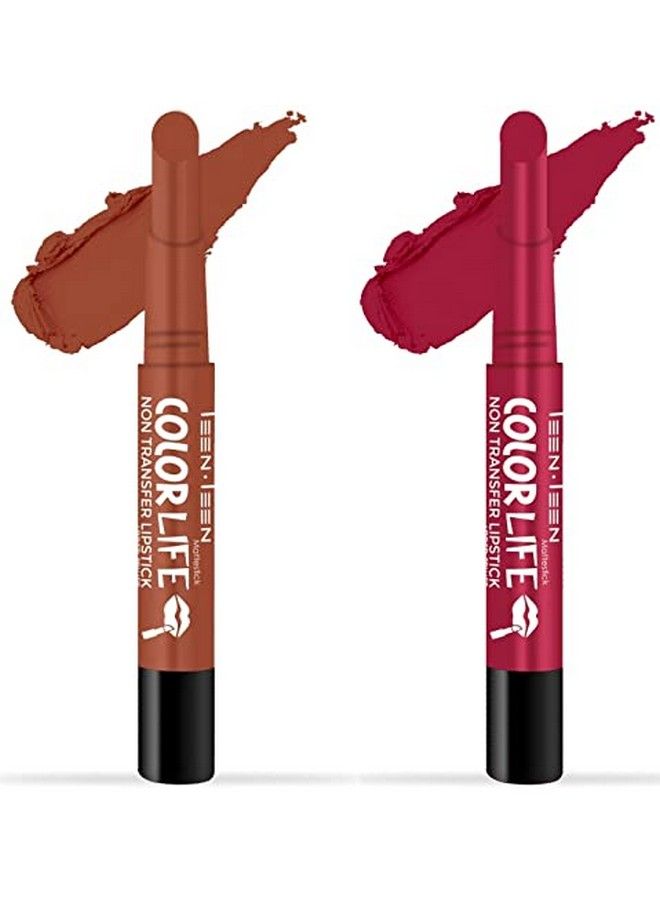 Teen Teen Non Transfer Water Proof Long Lasting Matte Lipstick Combo (Hot Chocolate Red Wine)