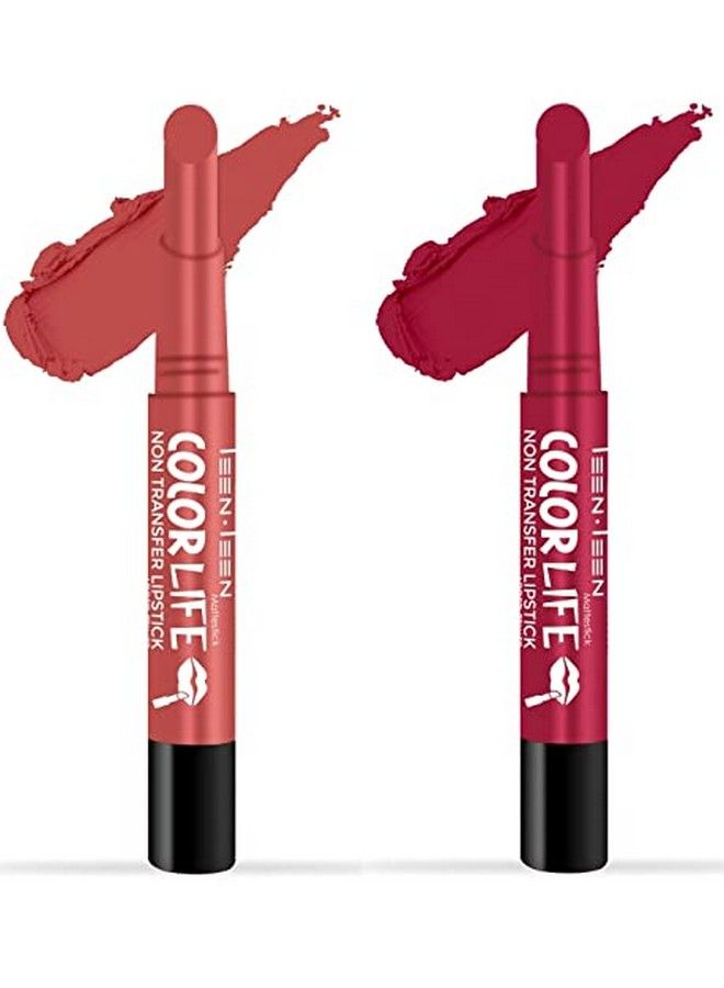 Teen Teen Non Transfer Water Proof Long Lasting Matte Lipstick Combo (Bollywood Nude Red Wine)