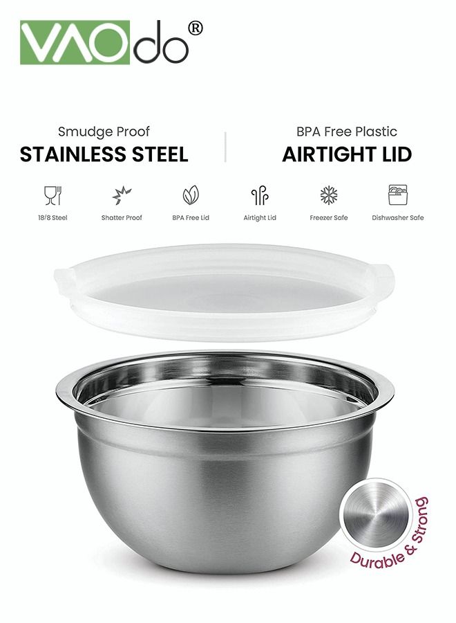 5 Pieces Mixing Round Bowl Stainless Steel Mixing Bowl Set With Lid Salad Dough Baking Bowl Silver 18 20 22 24 26 Cm Set Bowl