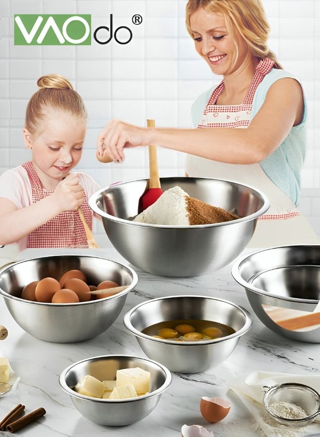 5 Pieces Mixing Round Bowl Stainless Steel Mixing Bowl Set With Lid Salad Dough Baking Bowl Silver 18 20 22 24 26 Cm Set Bowl