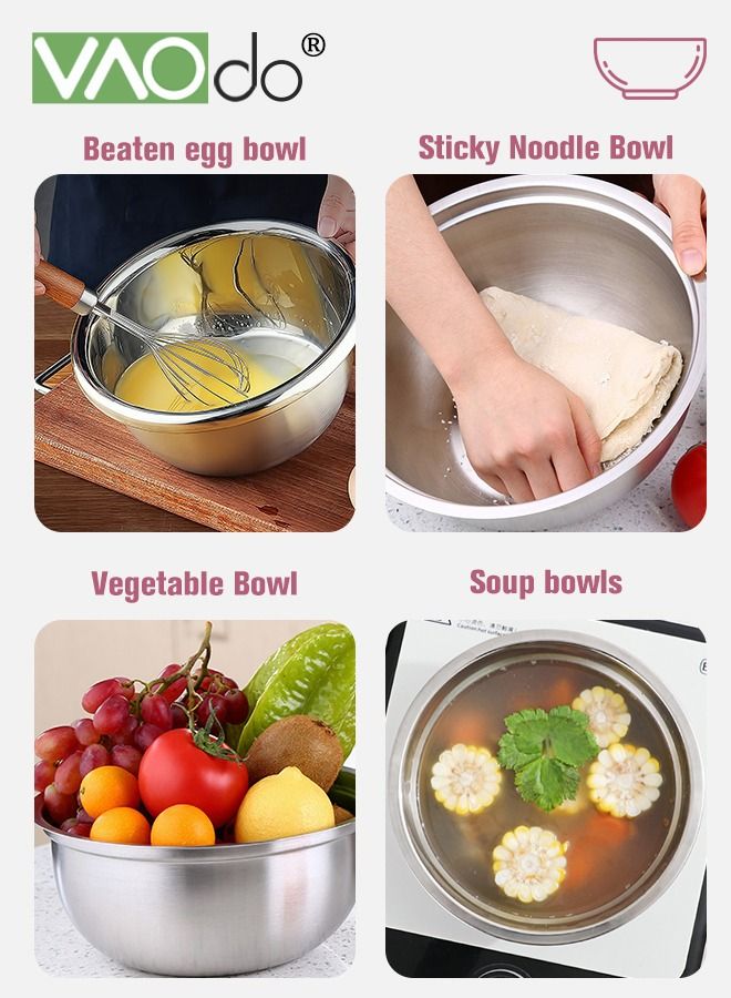 5 Pieces Mixing Round Bowl Stainless Steel Mixing Bowl Set With Lid Salad Dough Baking Bowl Silver 18 20 22 24 26 Cm Set Bowl
