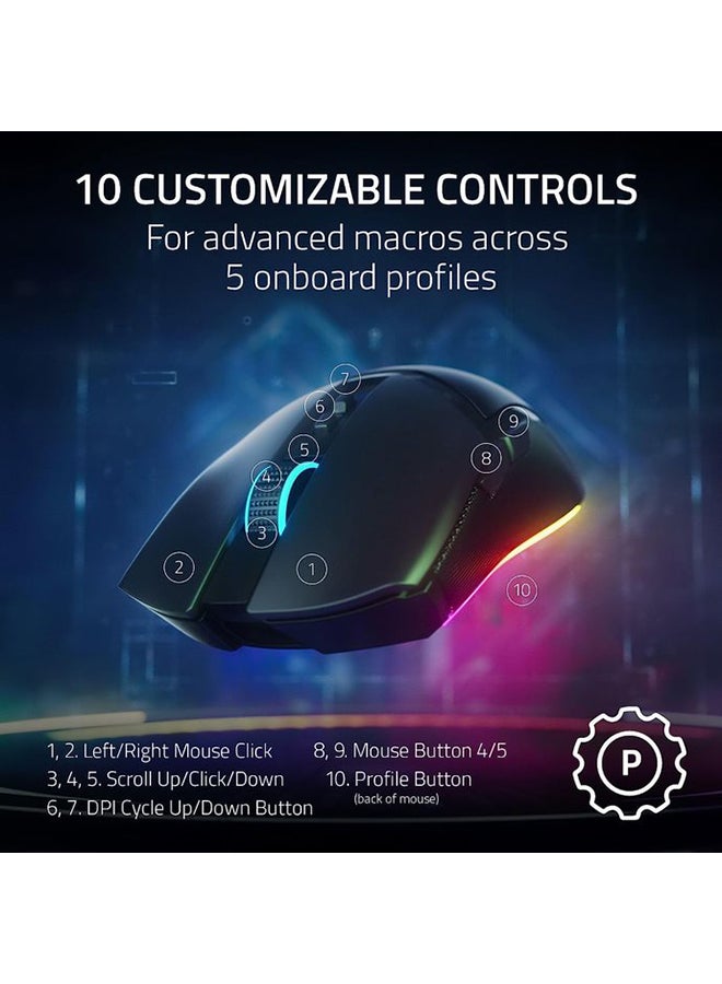 Razer Cobra Pro Wireless Gaming Mouse: 10 Customizable Controls - 11-Zone Chroma RGB Lighting - 30K Optical Sensor - Gen-3 Optical Switches - Bluetooth and & USB Type C - Up to 170 Hr Battery - Black