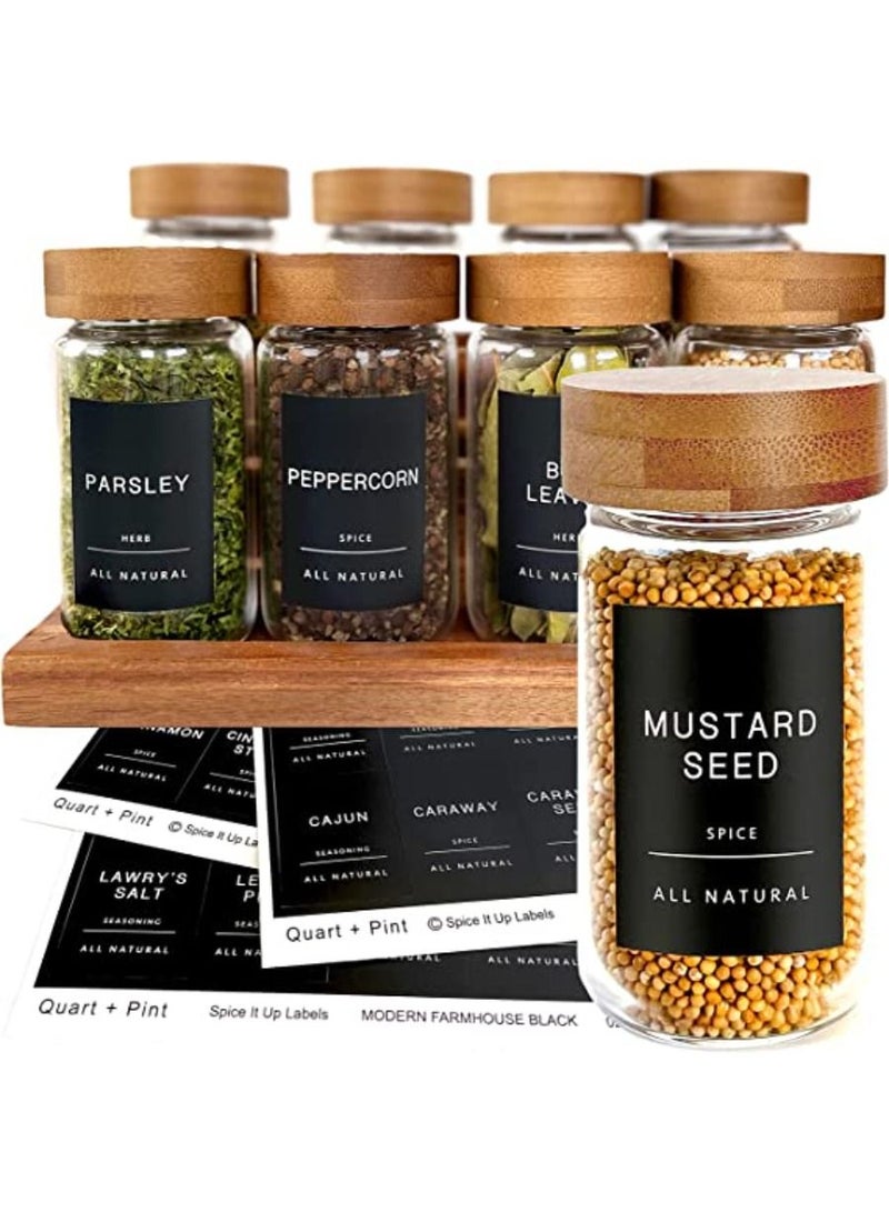 140 Spice Jar Labels Minimalist Matte Black Sticker White Text Waterproof Stickers Organization for Jars Bottles Containers Bins