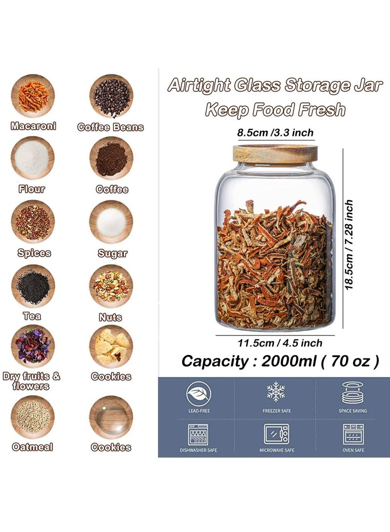 3 Pack Airtight Glass Storage Jar ,Borosilicate Glass Kitchen Canisters，Glass Canister for Kitchen, Pantry Organization, Ideal for Coffee, Nuts, Cookie (2000ml)