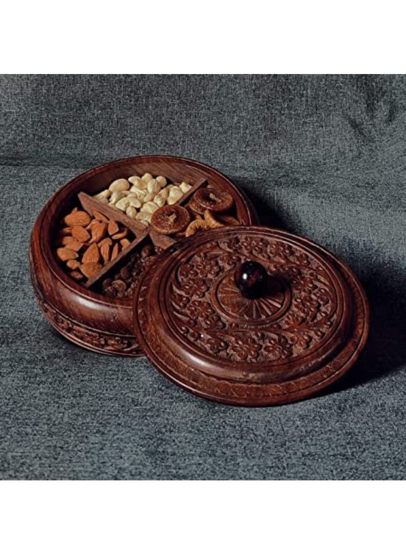 Wood Dry Fruit Box Handmade & Handcrafted Wooden Large Size Round