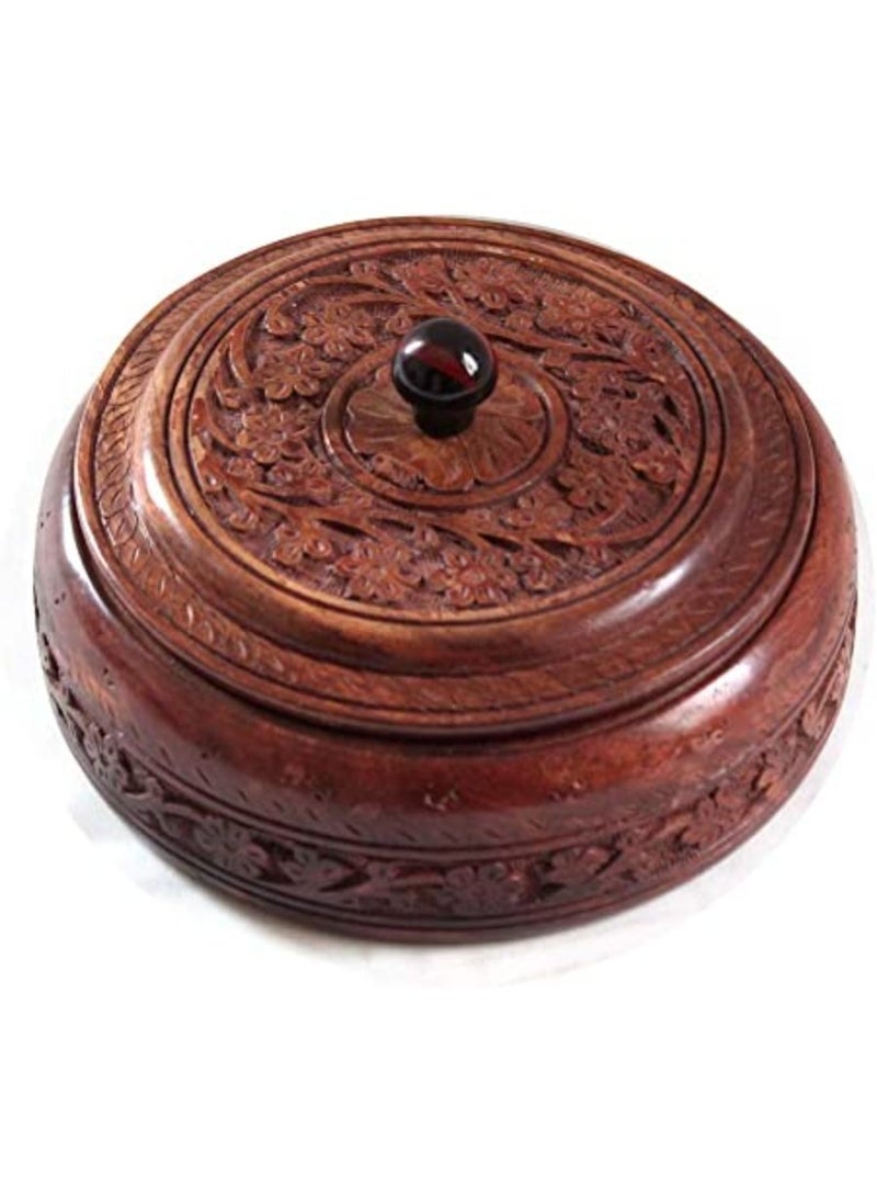 Wood Dry Fruit Box Handmade & Handcrafted Wooden Large Size Round