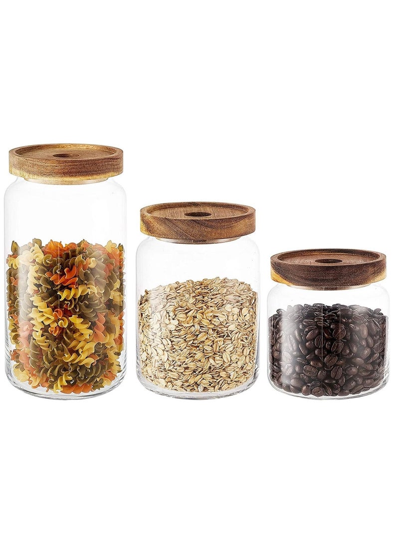 3 Pack Airtight Glass Storage Jar ,Borosilicate Glass Kitchen Canisters，Glass Canister for Kitchen, Pantry Organization, Ideal for Coffee, Nuts, Cookie (800ml,1000ml,500ml)