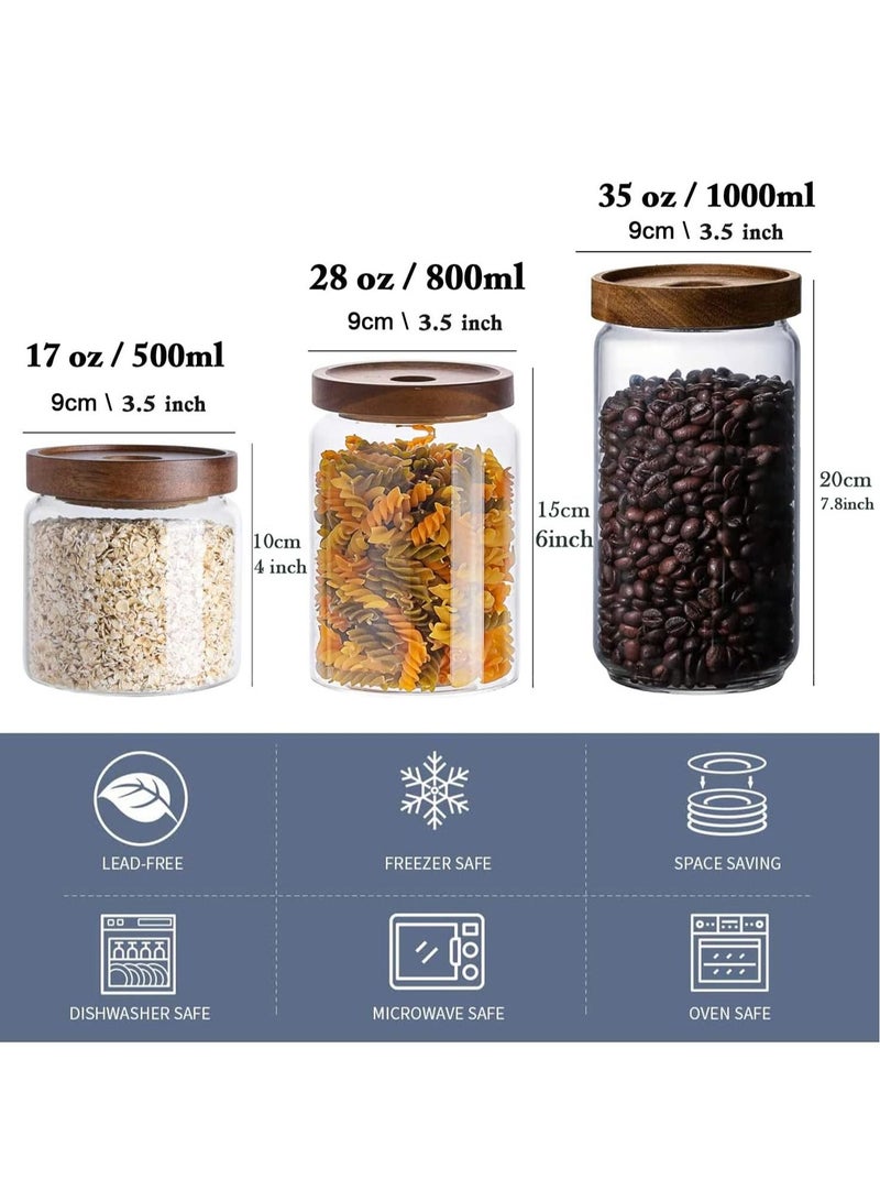 3 Pack Airtight Glass Storage Jar ,Borosilicate Glass Kitchen Canisters，Glass Canister for Kitchen, Pantry Organization, Ideal for Coffee, Nuts, Cookie (800ml,1000ml,500ml)