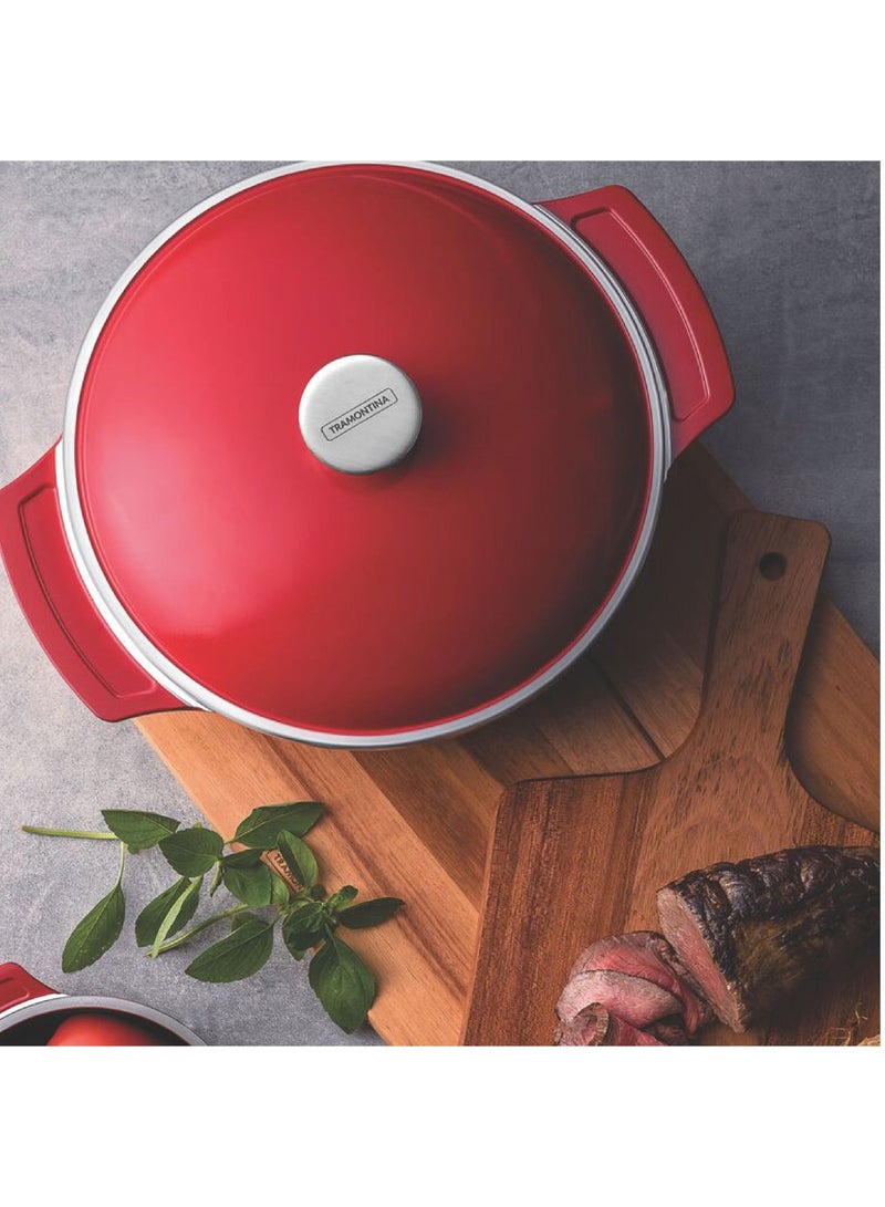 Since 1911,Made in Brazil- Lyon 26cm 4.6L Red Forged Aluminum Casserole with Interior Starflon High Performance PFOA Free Nonstick Coating