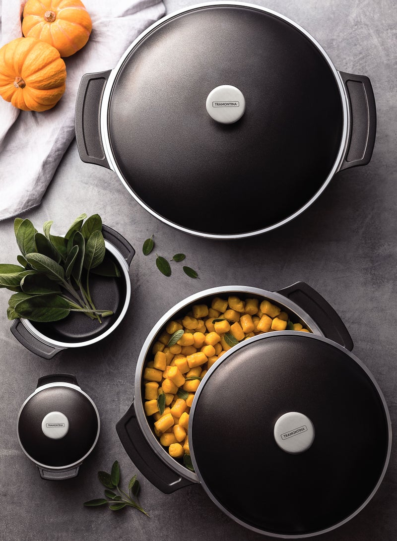 Since 1911, Made In Brazil - 24cm 3.7L Aluminum Casserole with Interior Starflon High Performance PFOA Free Nonstick Coating, Black