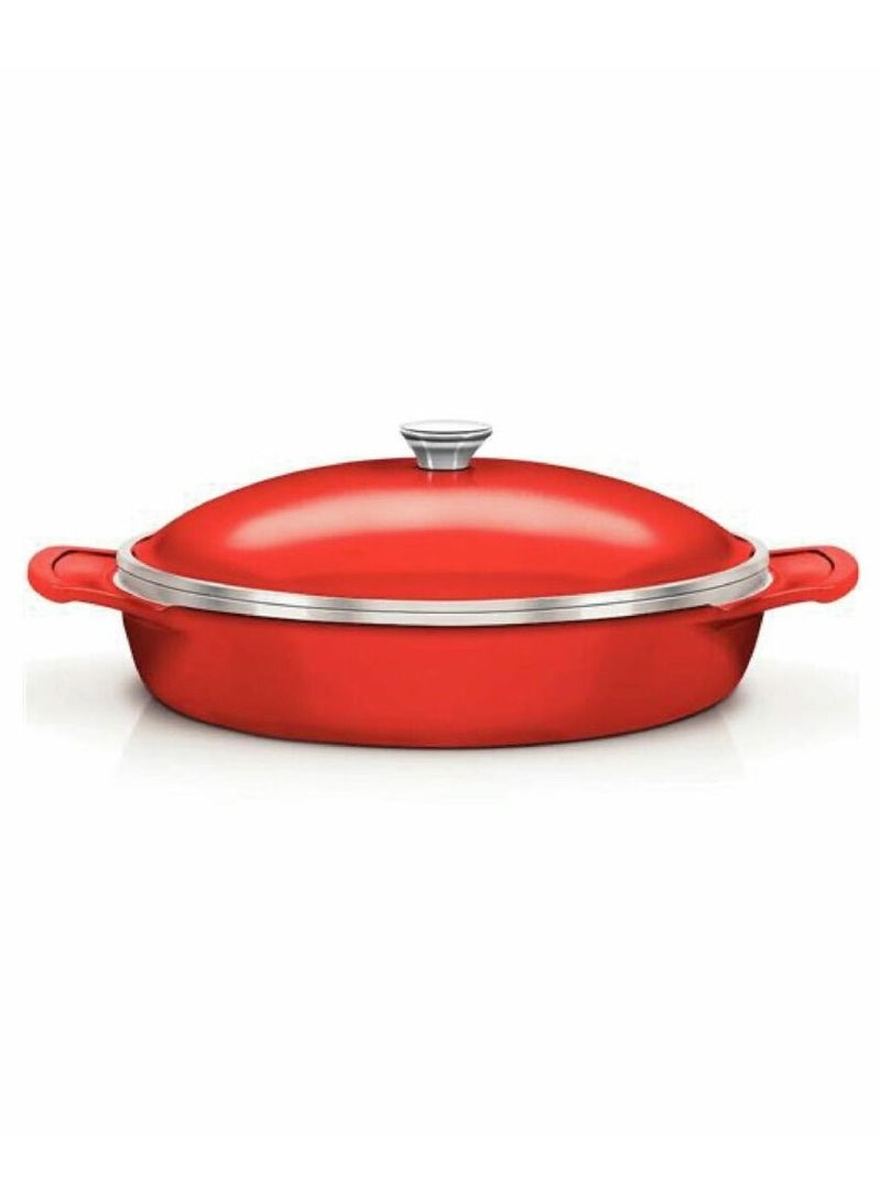 Lyon 32cm 4.3L Red Forged Aluminum Frying Pan with Interior Starflon High Performance PFOA Free Nonstick Coating