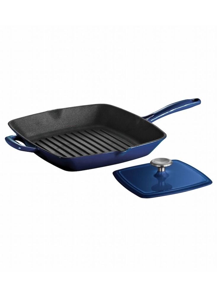 Series 1000 11 Inches Cobalt Enameled Cast Iron Grill with Press