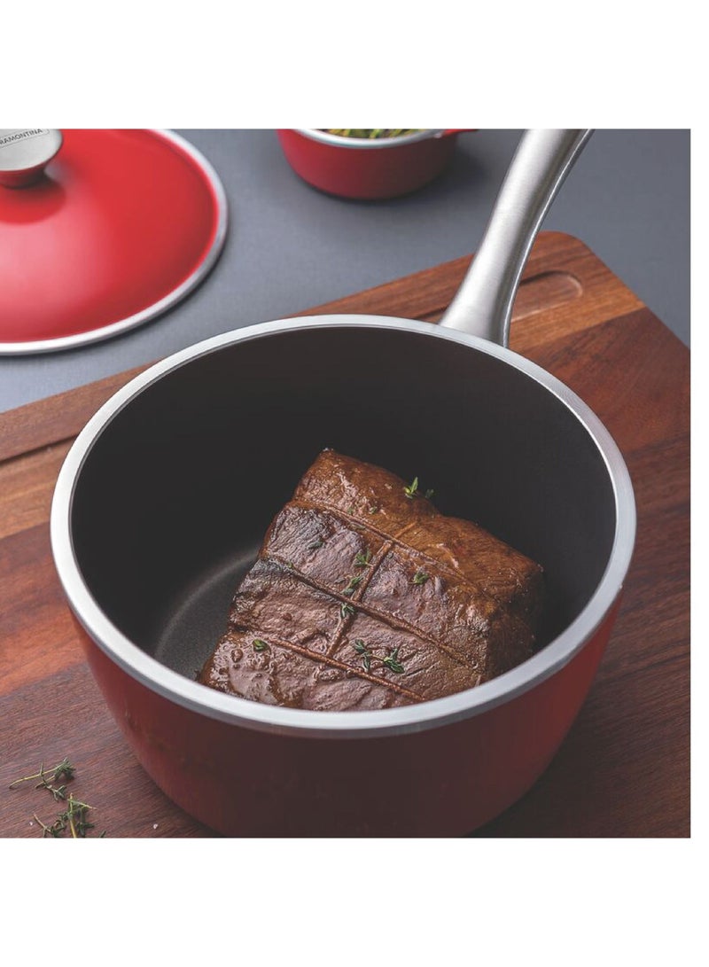 Since 1911,Made in Brazil- Lyon 20cm 2.8L Red Forged Aluminum Saucepan with Interior Starflon High Performance PFOA Free Nonstick Coating
