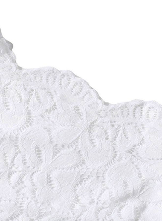 Off Shoulder Lace Dress With Waist Band White
