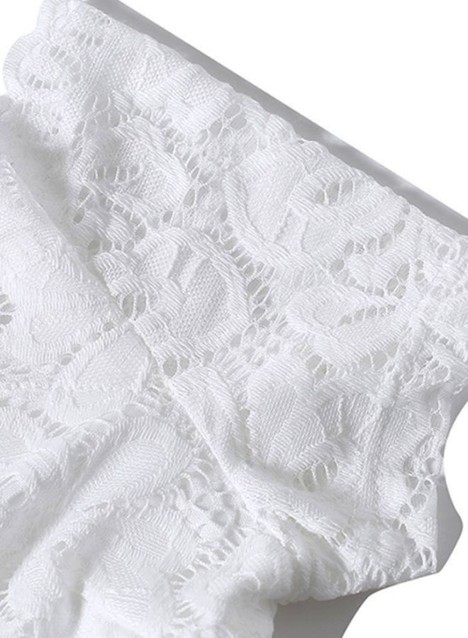 Off Shoulder Lace Dress With Waist Band White