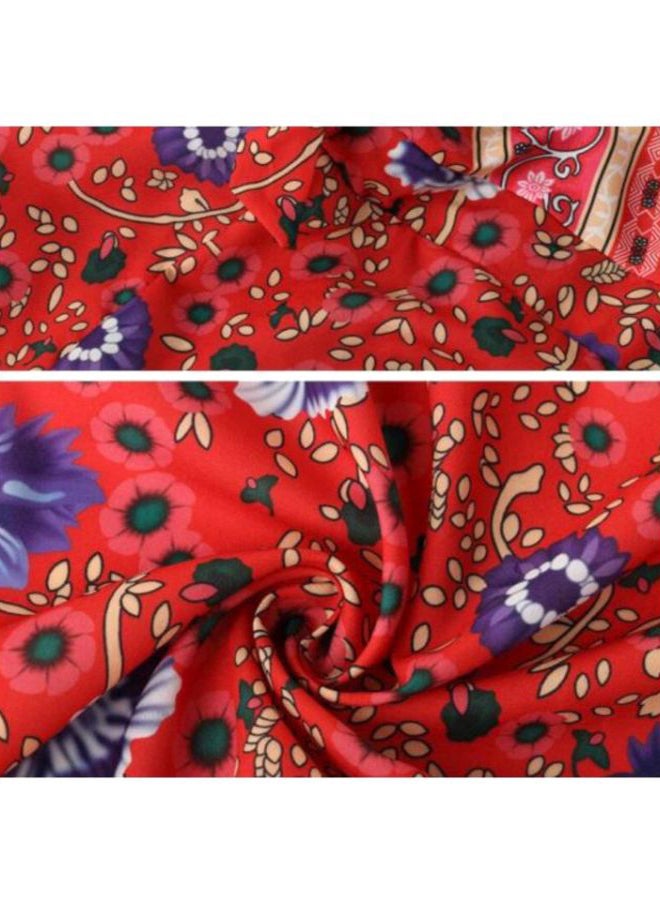 V-Neck Printed Short-Sleeved Dress Red/Blue