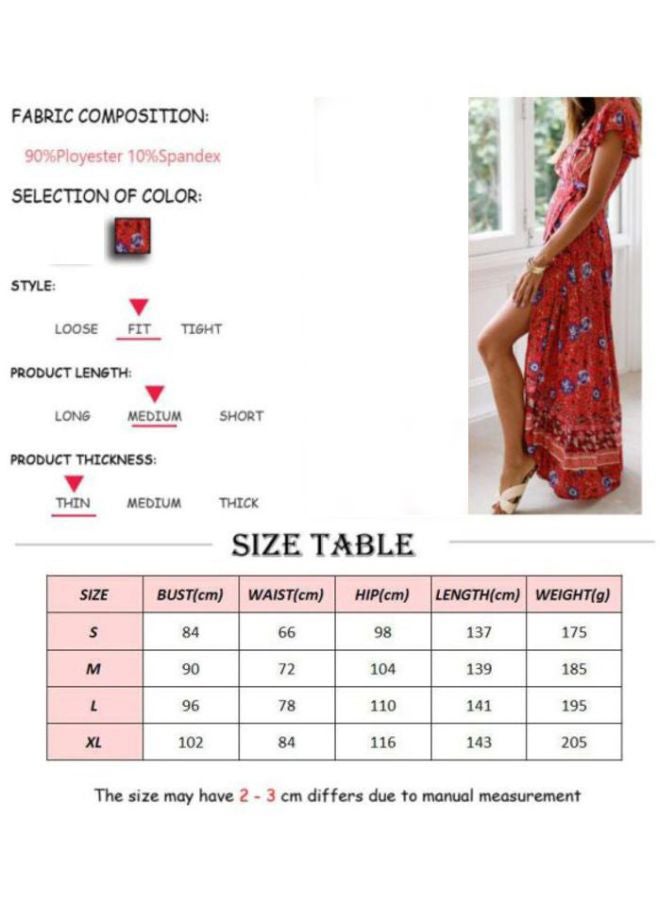 V-Neck Printed Short-Sleeved Dress Red/Blue