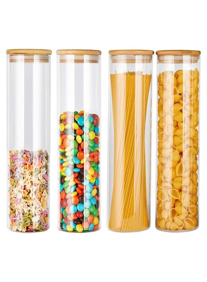 4 piece Glass Storage Jar with Bamboo Lids,Glass Airtight Canisters sets,Spice Jar, Pantry Organization and Storage Containers Ideal for Sugar, Coffee, Cookie, Candy,Cereals (1800ml/63.3 oz)