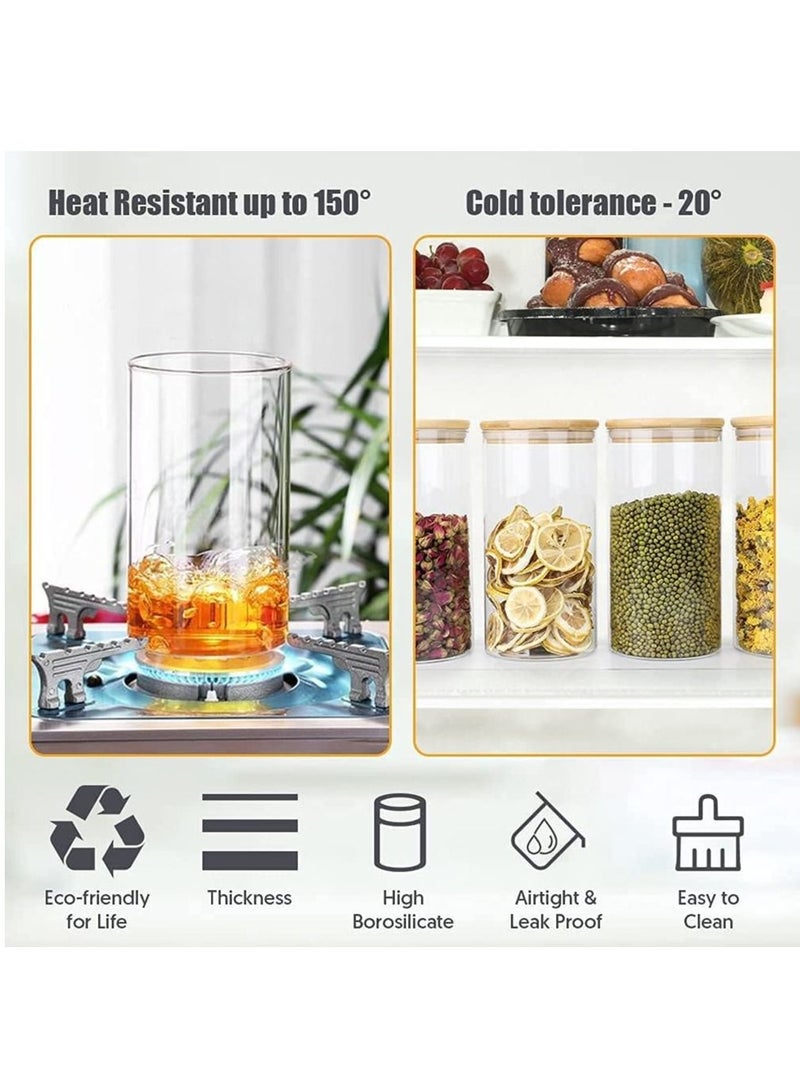 4 piece Glass Storage Jar with Bamboo Lids,Glass Airtight Canisters sets,Spice Jar, Pantry Organization and Storage Containers Ideal for Sugar, Coffee, Cookie, Candy,Cereals (1800ml/63.3 oz)