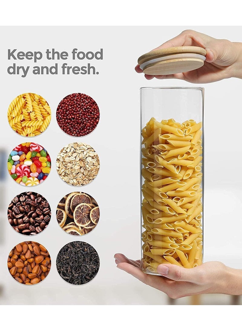4 piece Glass Storage Jar with Bamboo Lids,Glass Airtight Canisters sets,Spice Jar, Pantry Organization and Storage Containers Ideal for Sugar, Coffee, Cookie, Candy,Cereals (1800ml/63.3 oz)