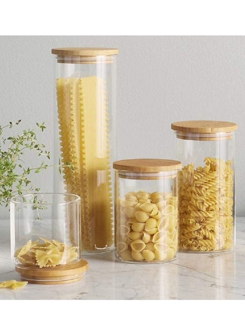 4 piece Glass Storage Jar with Bamboo Lids,Glass Airtight Canisters sets,Spice Jar, Pantry Organization and Storage Containers Ideal for Sugar, Coffee, Cookie, Candy,Cereals (1800ml/63.3 oz)