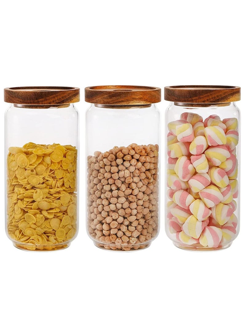 3 Pack Airtight Glass Storage Jar ,Borosilicate Glass Kitchen Canisters，Glass Canister for Kitchen, Pantry Organization, Ideal for Coffee, Nuts, Cookie (1000ml)