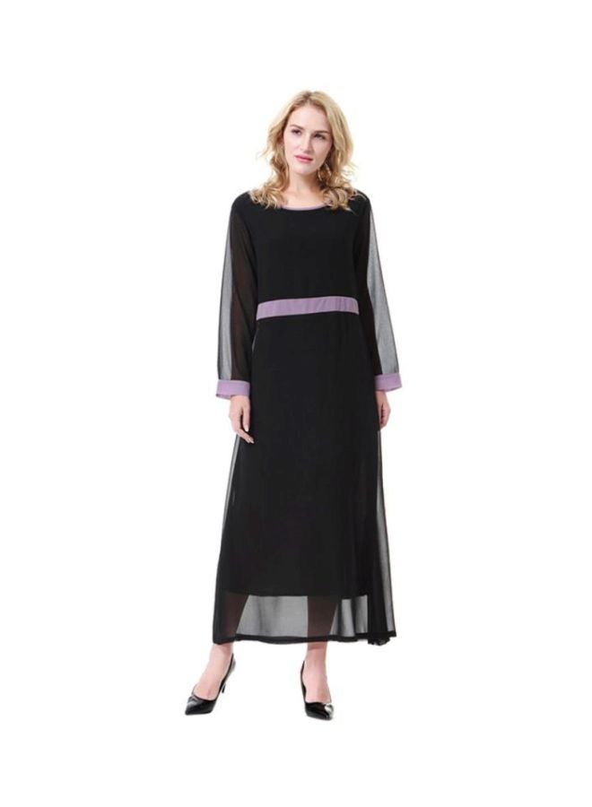 Round Neck Long Sleeve Chiffon Dress Black/Purple