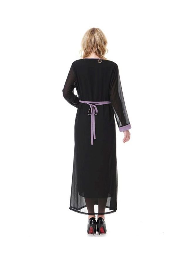 Round Neck Long Sleeve Chiffon Dress Black/Purple