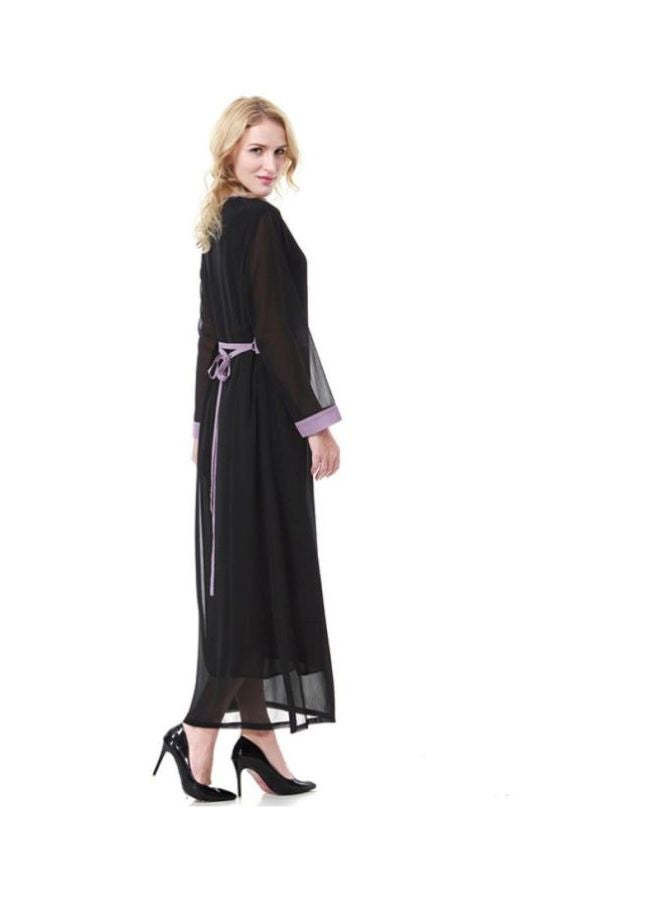 Round Neck Long Sleeve Chiffon Dress Black/Purple