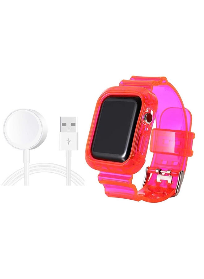 Replacement Band Strap With Case And Charger For Apple Watch Red