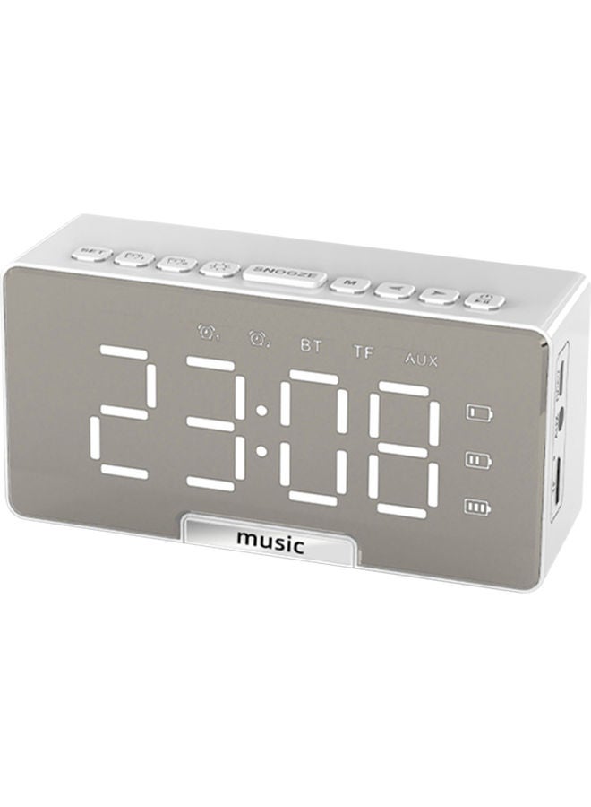 Multi-Functional Rechargeable Digital Mirror Surface Alarm Clock & BT Speaker with LCD Screen White 2.4 X 4.9 X 1.6cm